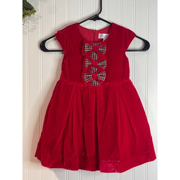 Rachel Riley Girls Red Velvet Dress With Plaid Bow Detail Size 3Y $155 - Picture 3 of 13